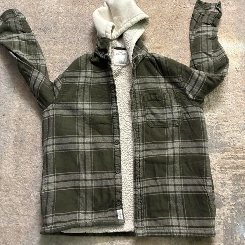 Hollister Flannel Sherpa Button Hoodie Size Large